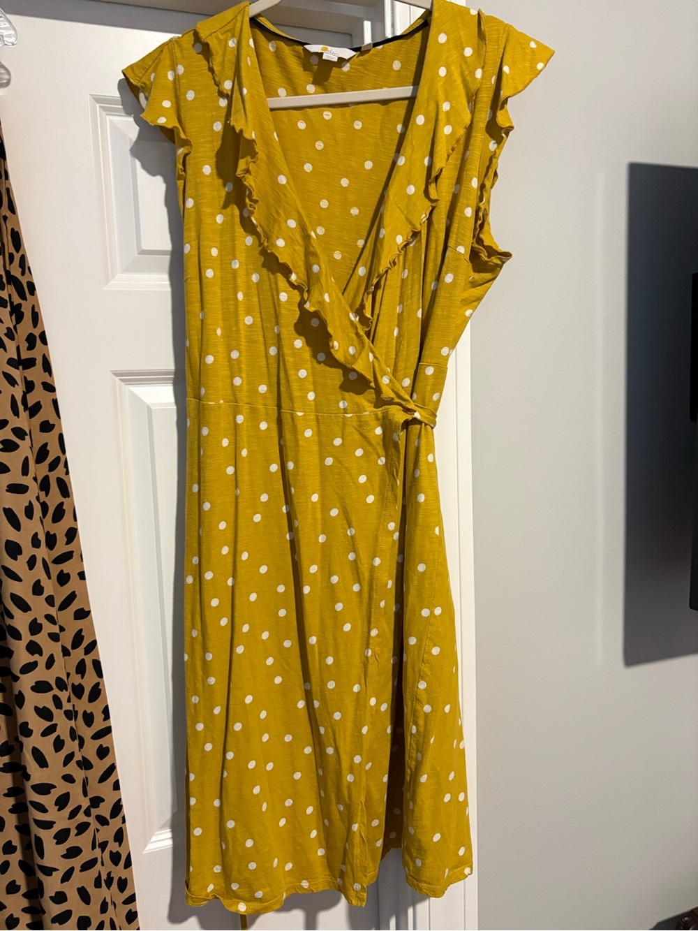 Boden Mustard Yellow Polka Dot Wrap Midi Dress